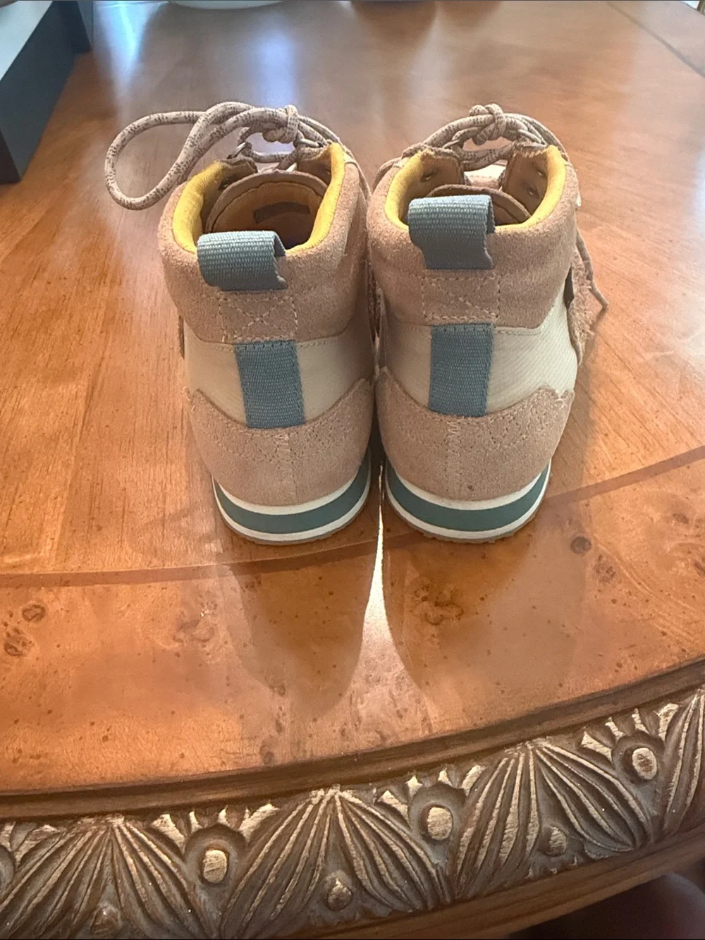Neutral Suede & Canvas Sneakers with Yellow Lining - Picture 3 of 3